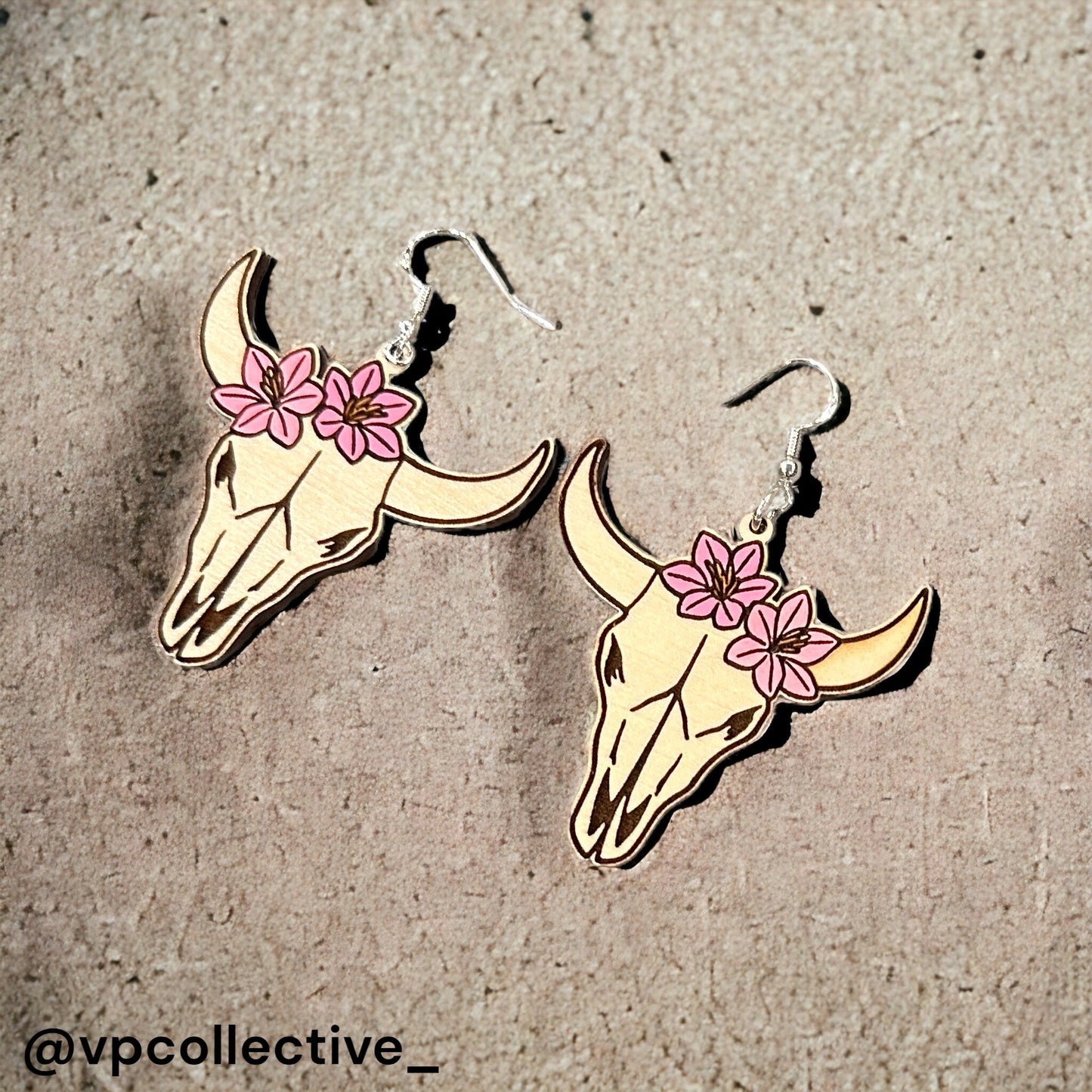 Cow Skull Floral Earrings