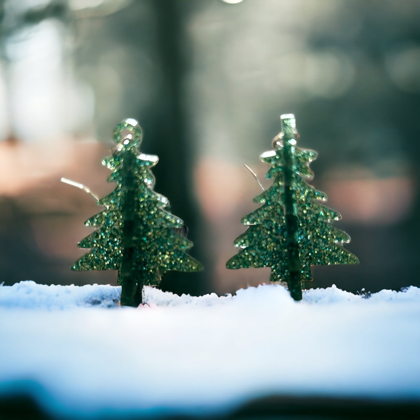 3D Christmas Tree Earrings - Green Glitter