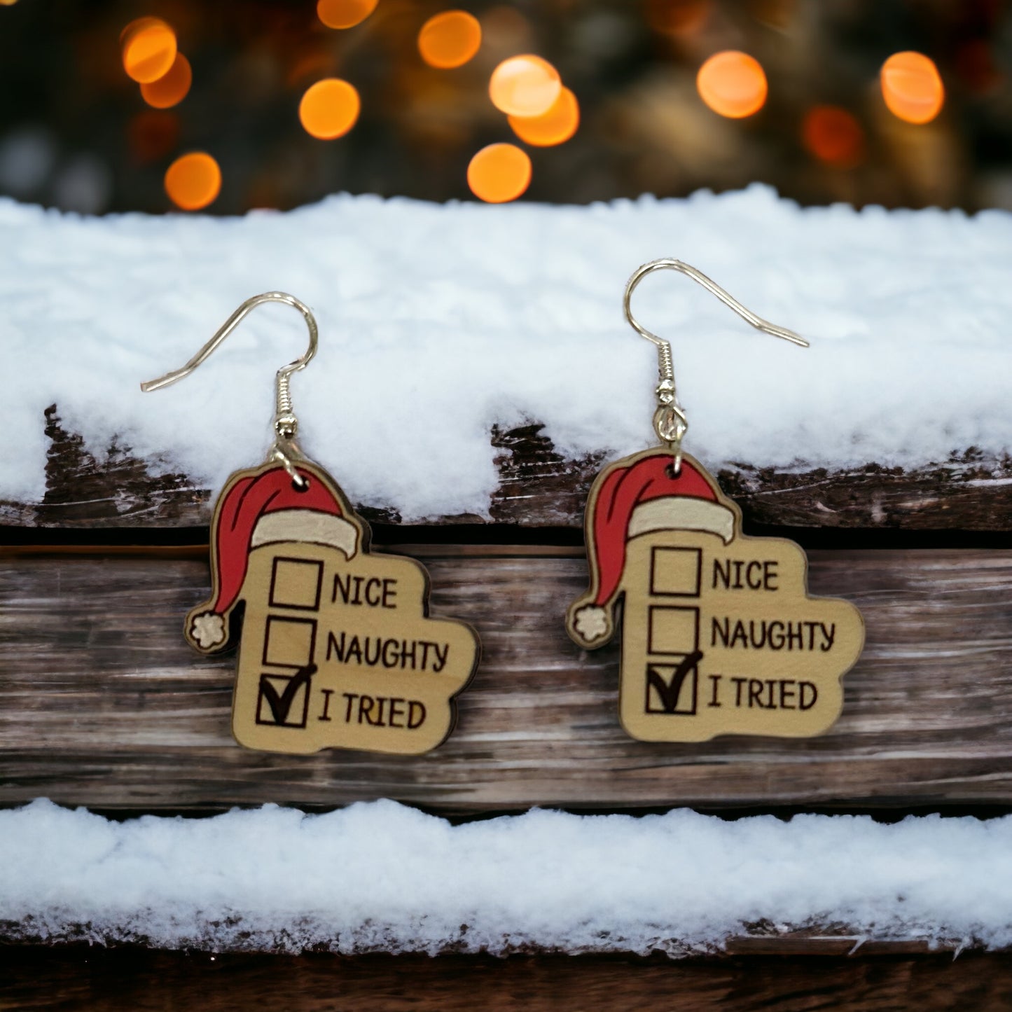 I Tried Santa Earrings
