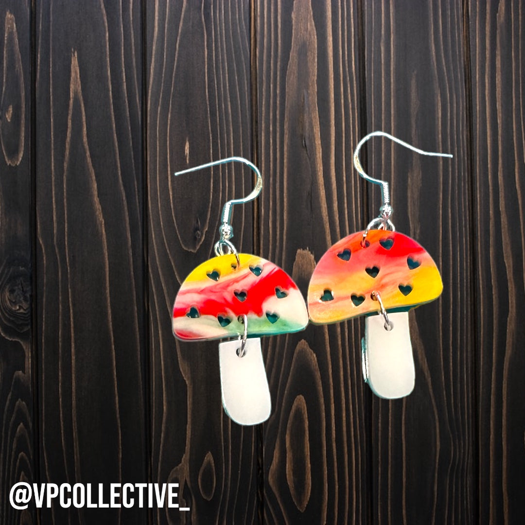 Mushroom Dangle Earrings - Melted Crayon