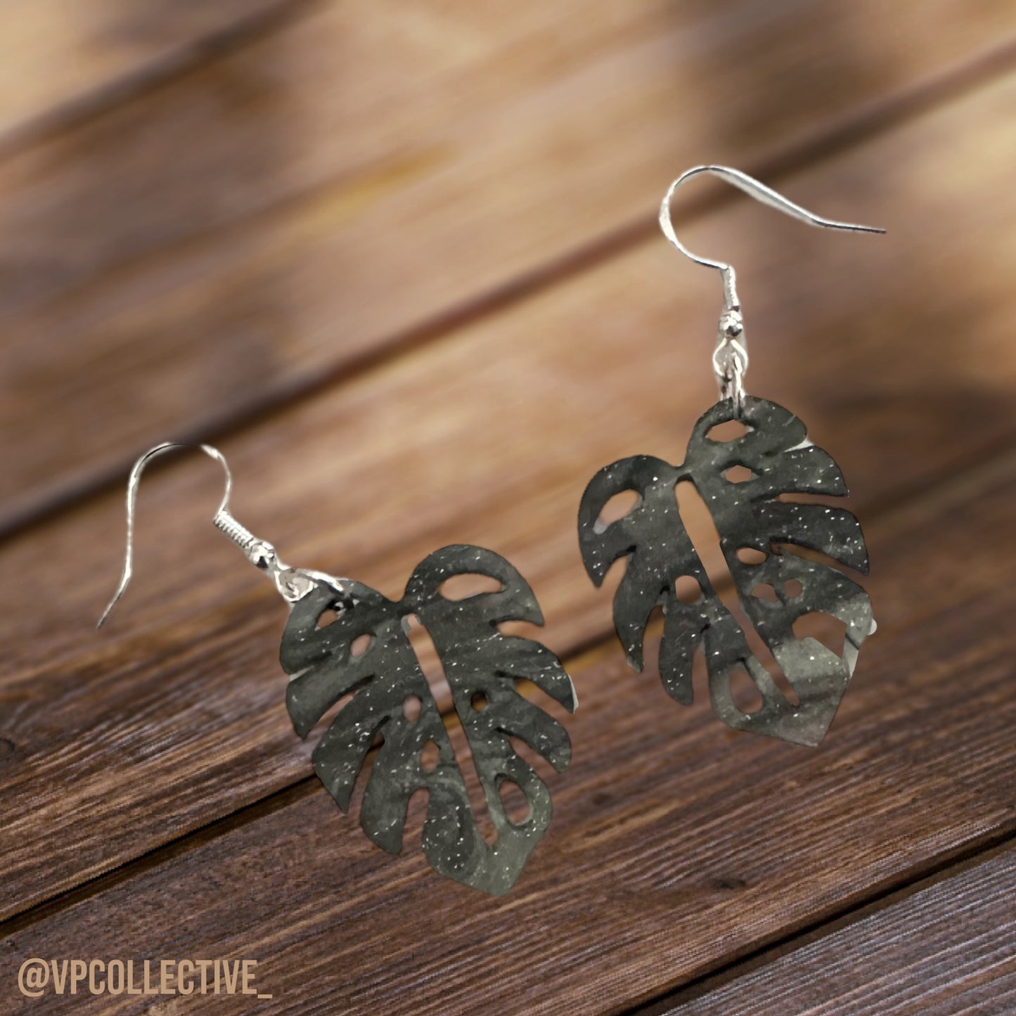 Monstera Green Galaxy Dangle Earrings