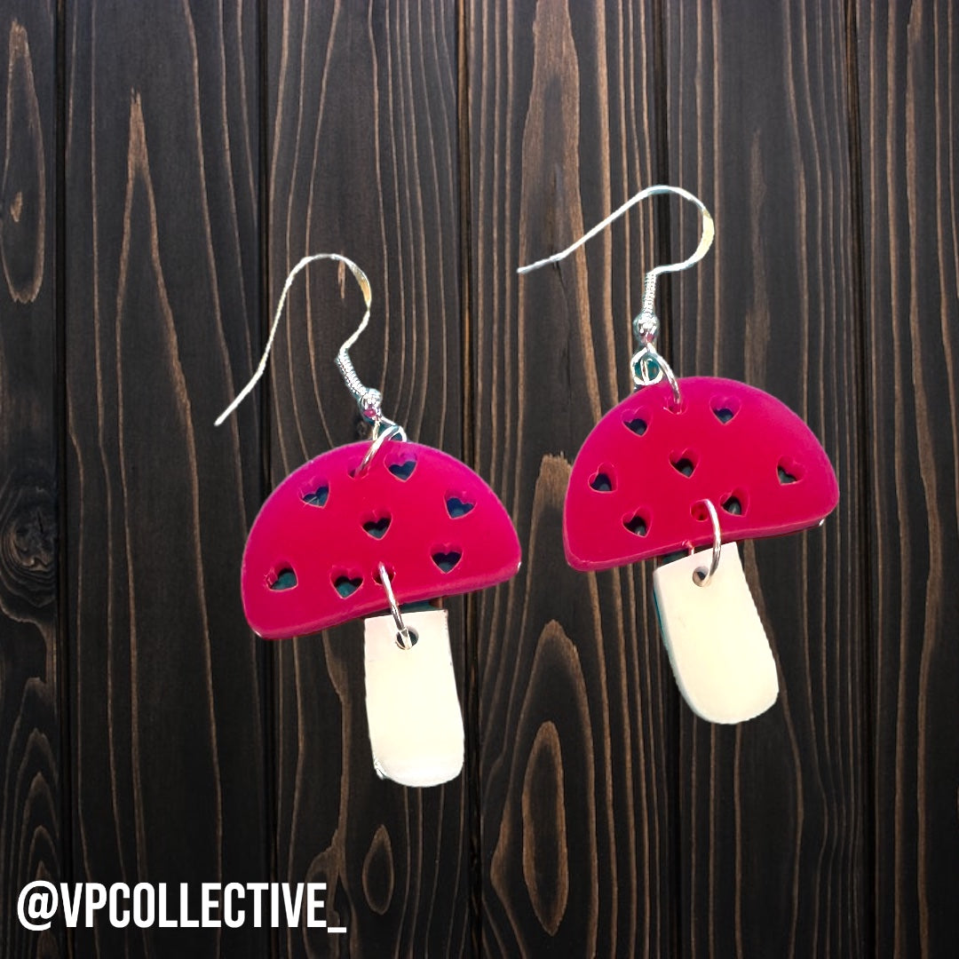 Mushroom Dangle Earrings - Hot Pink