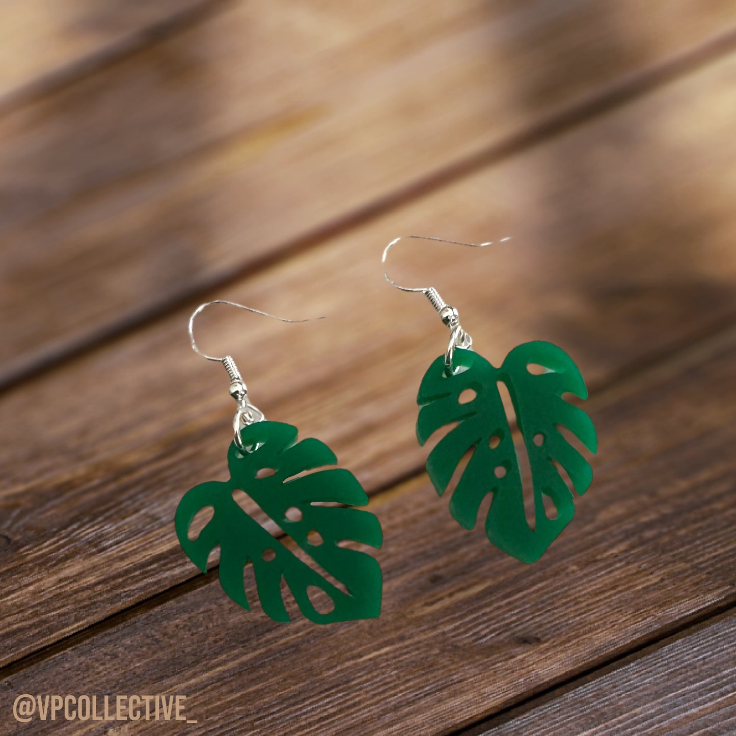 Matte Green Monstera Dangle Earrings