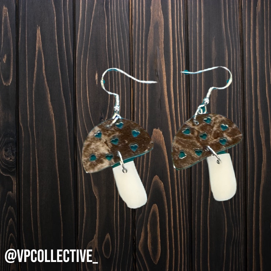 Marbled Chocolate Mushroom Dangle Earrings