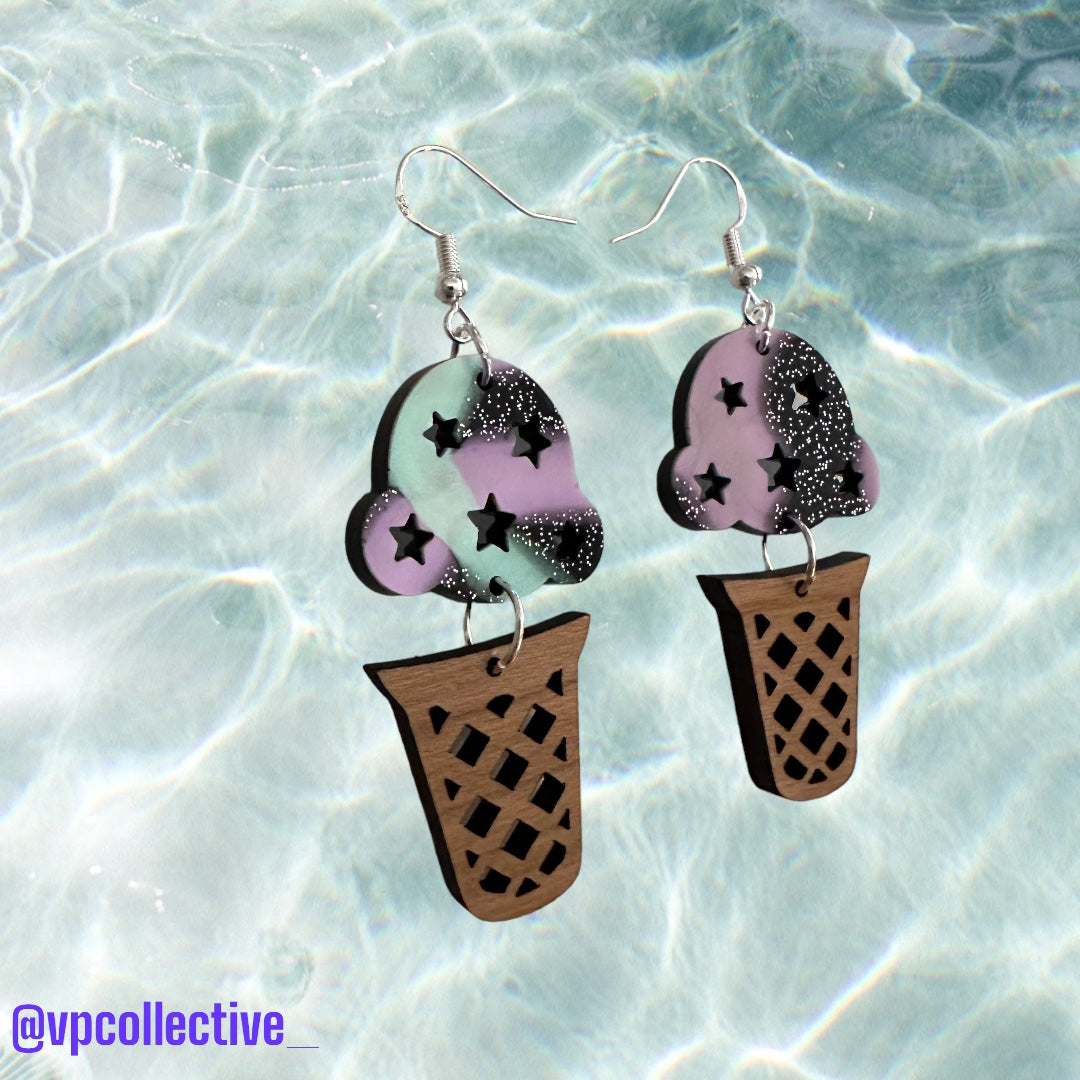 90s Cosmic Bowling Ice Cream Cone Dangle Earrings