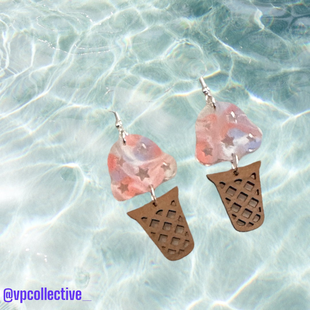 Patriotic Swirls Ice Cream Cone Dangle Earrings