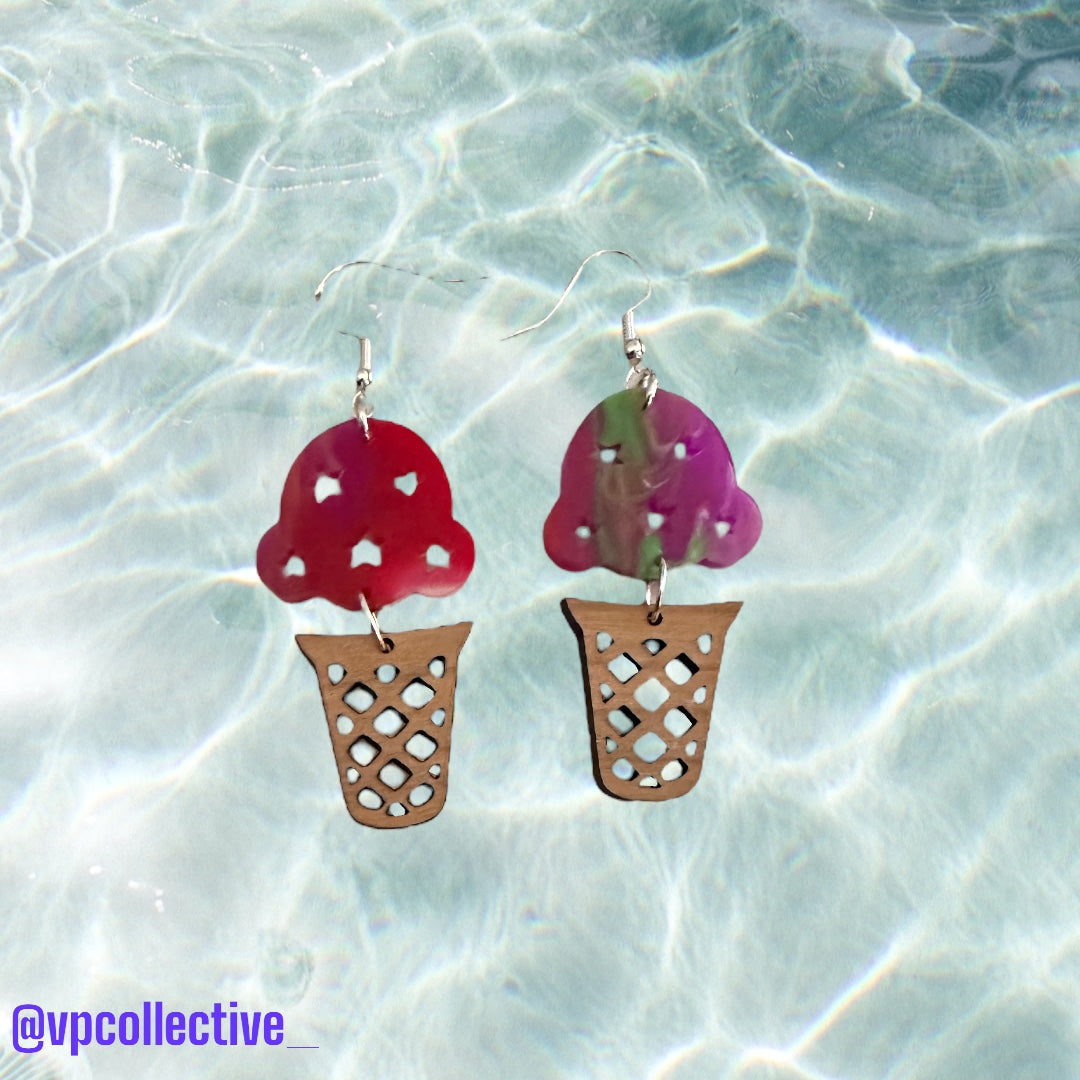 Rainbow Sherbet Ice Cream Cone Dangle Earrings
