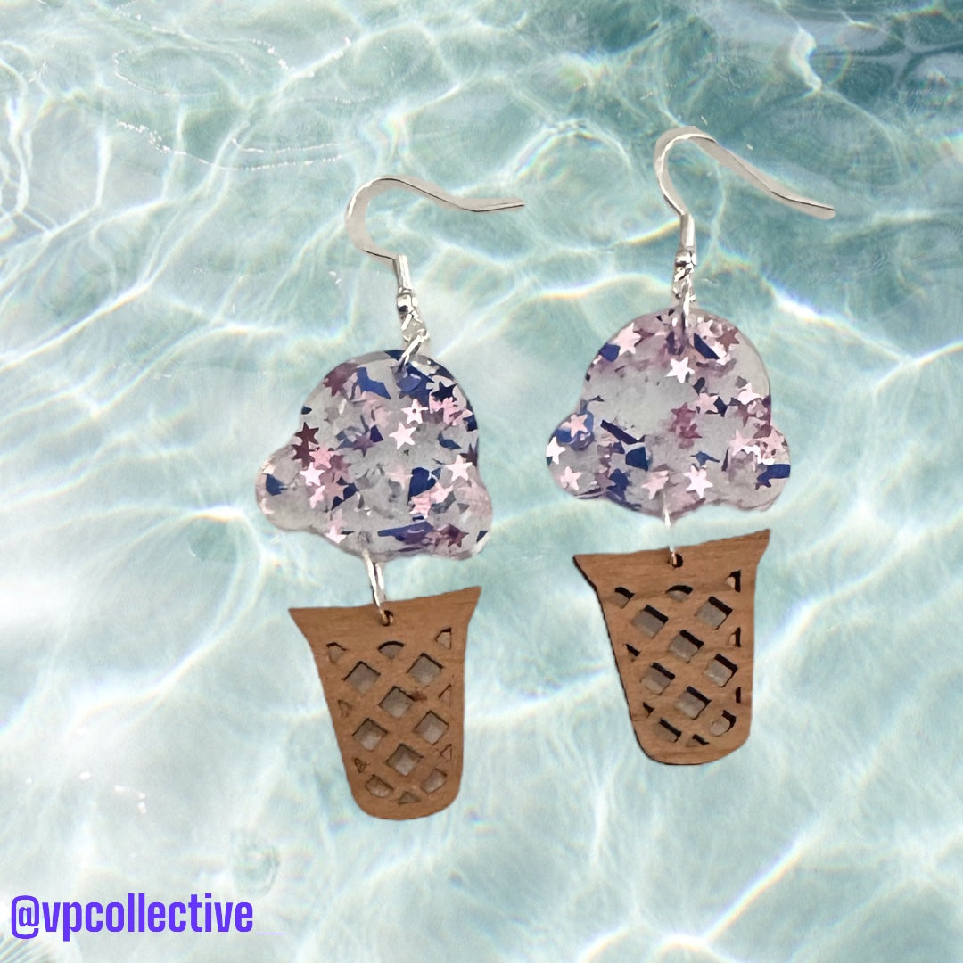 Patriotic Glitter Ice Cream Cone Dangle Earrings