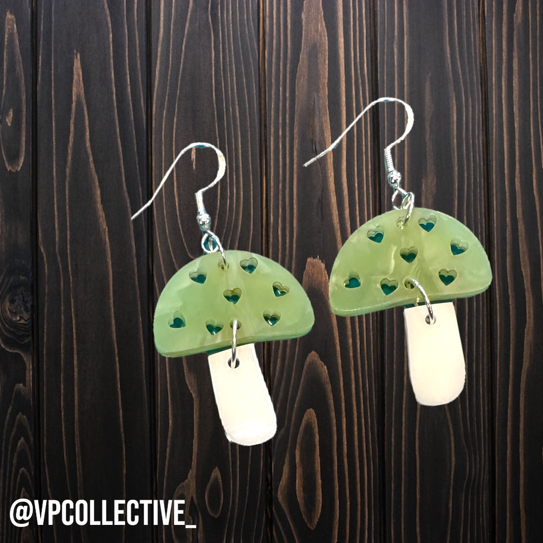 Pistachio Woodland Mushroom Dangle Earrings