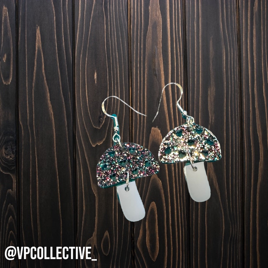 Glitter Party Mushroom Dangle Earrings