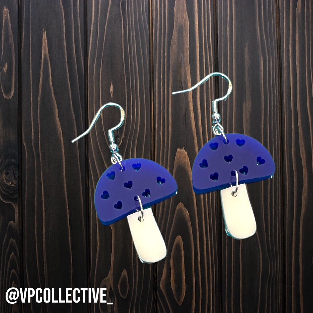 Mushroom Dangle Earrings - Matte Blue