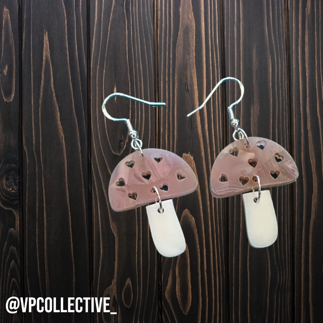 Dusty Rose Mushroom Dangle Earrings