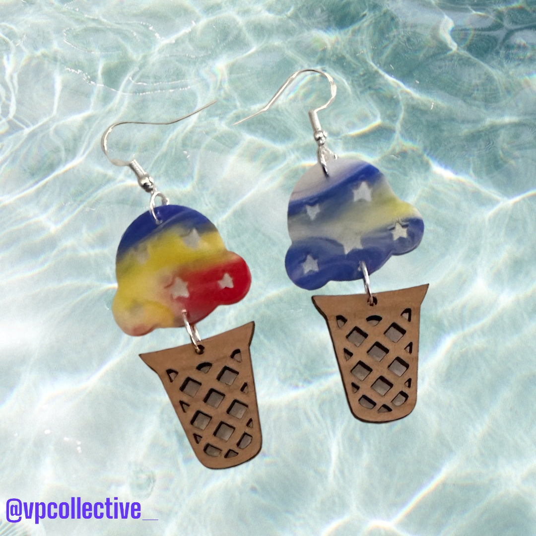 Rainbow Swirl Ice Cream Cone Dangle Earrings