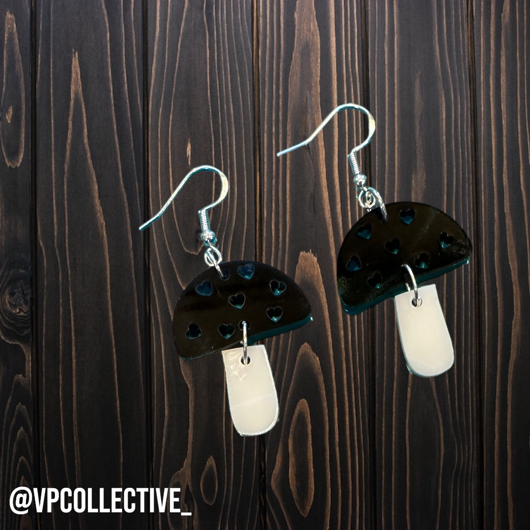 Obsidian Mushroom Dangle Earrings
