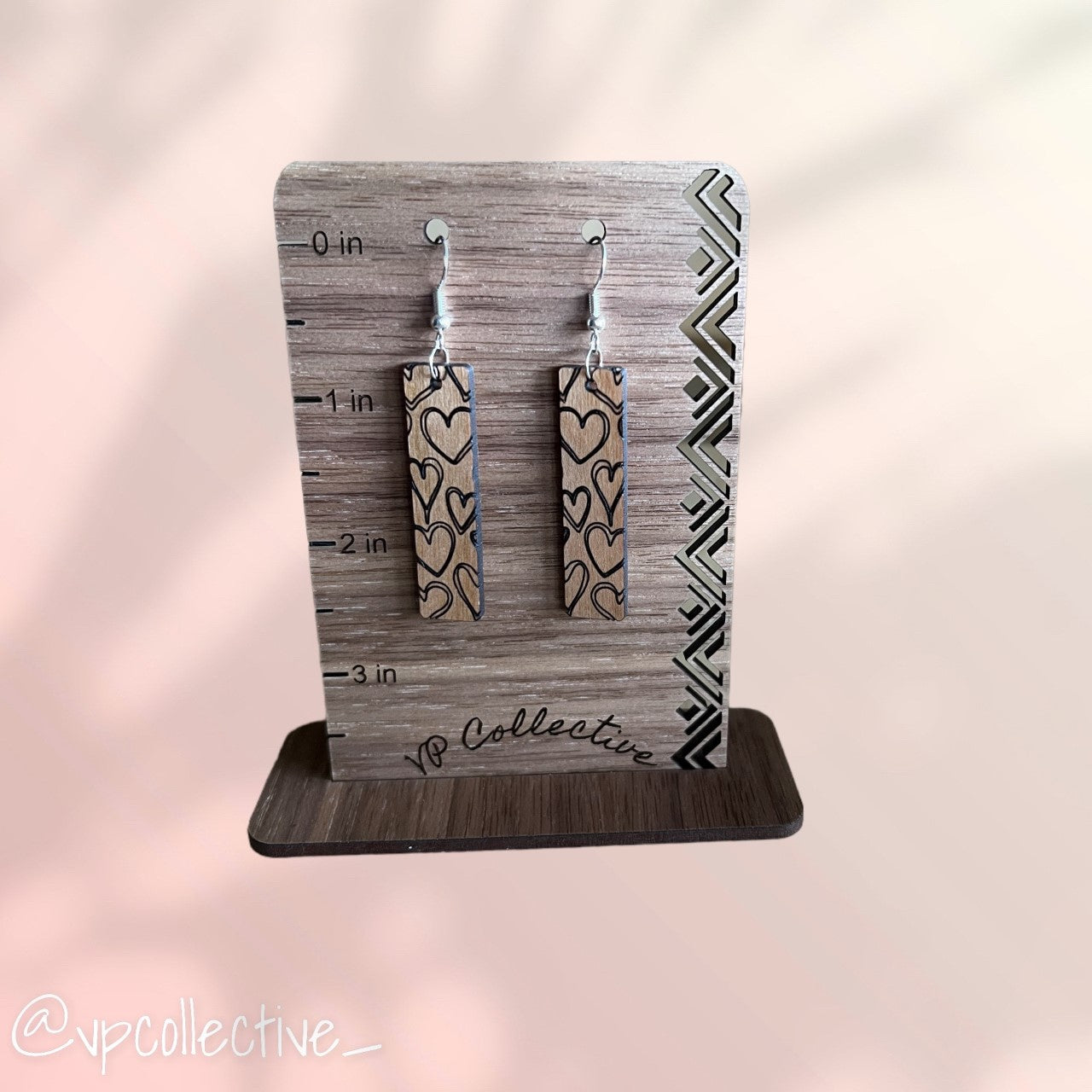 Hand Drawn Hearts Panel Earrings - Cherry