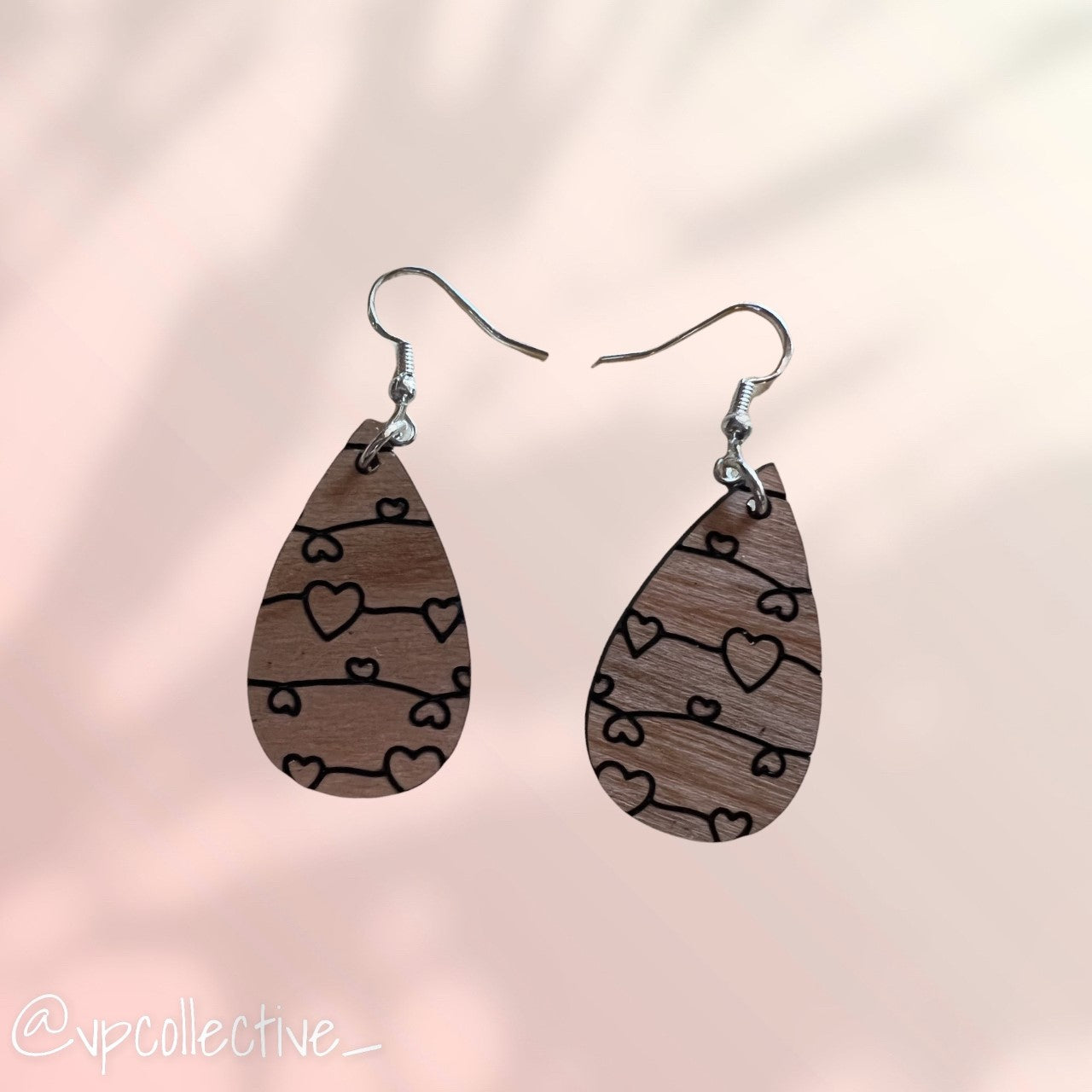 Hearts on a Line Design Teardrop Earrings - Cherry