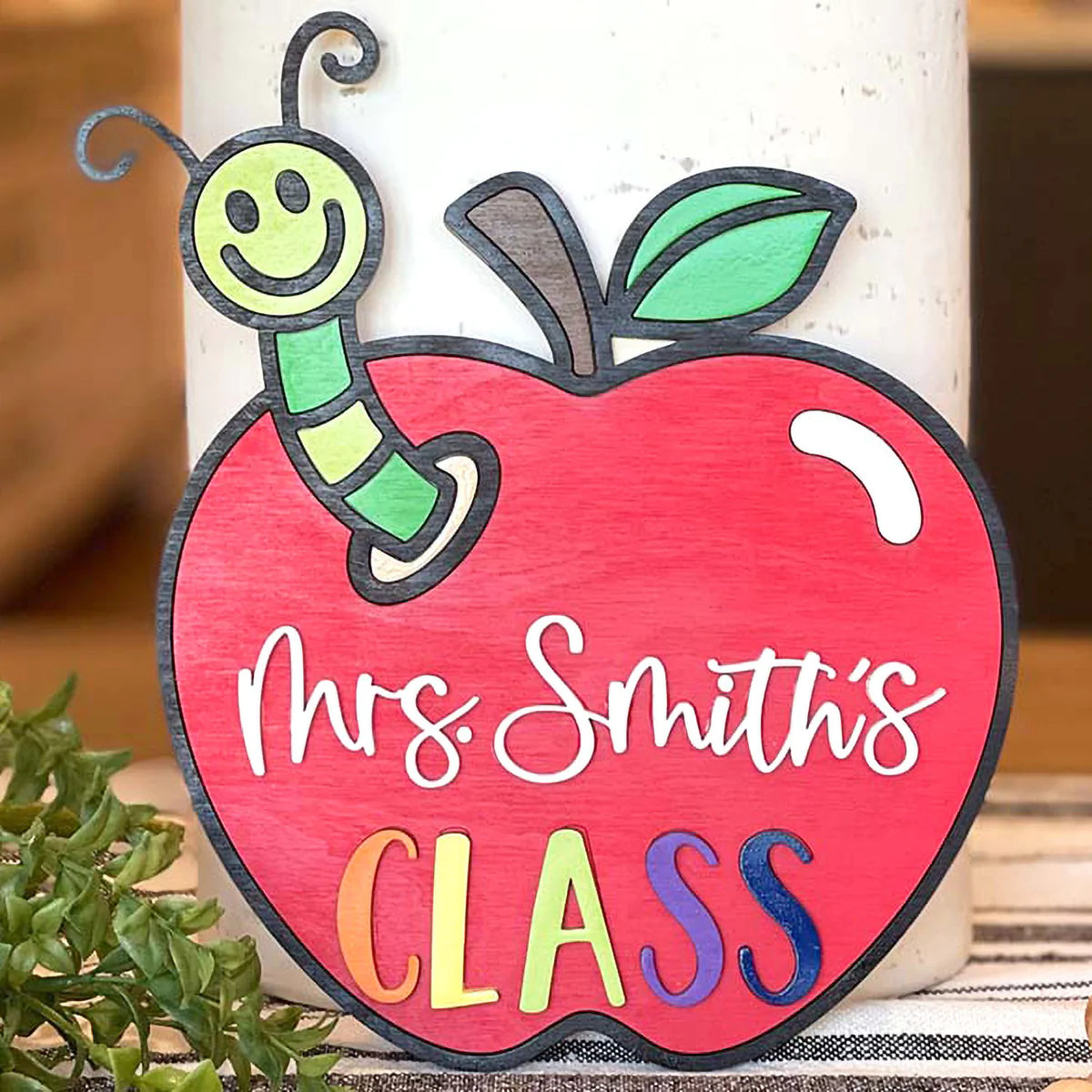 Teacher's Apple with Worm Sign - CUSTOMIZE