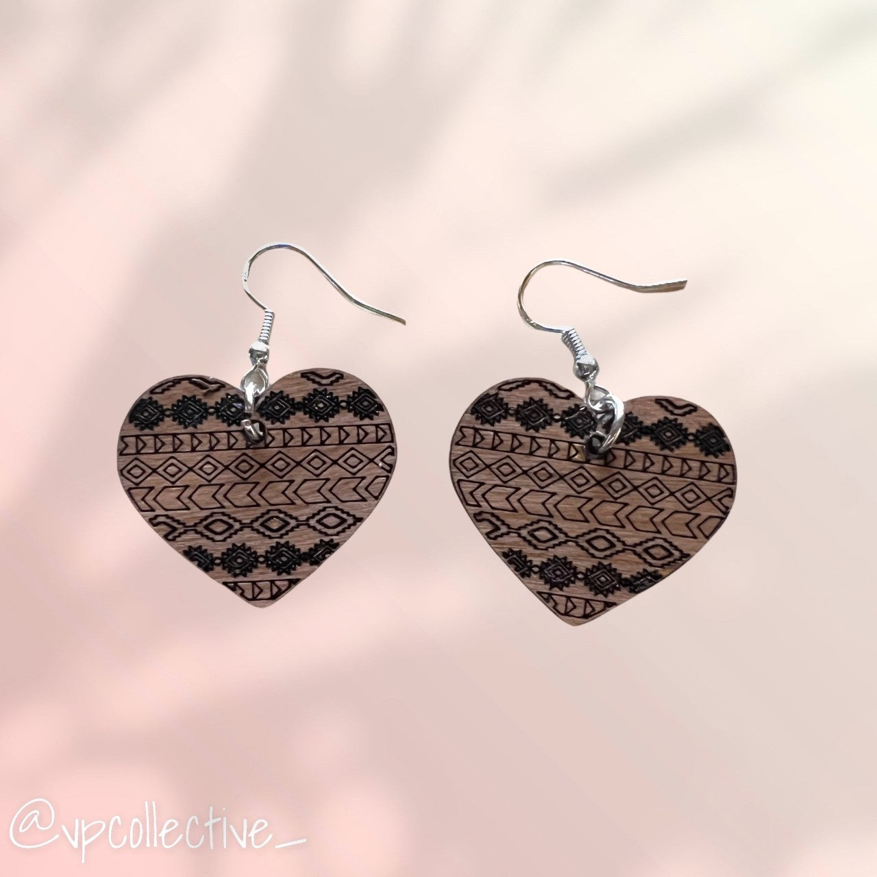 Aztec Engraved Heart Earrings - Cherry