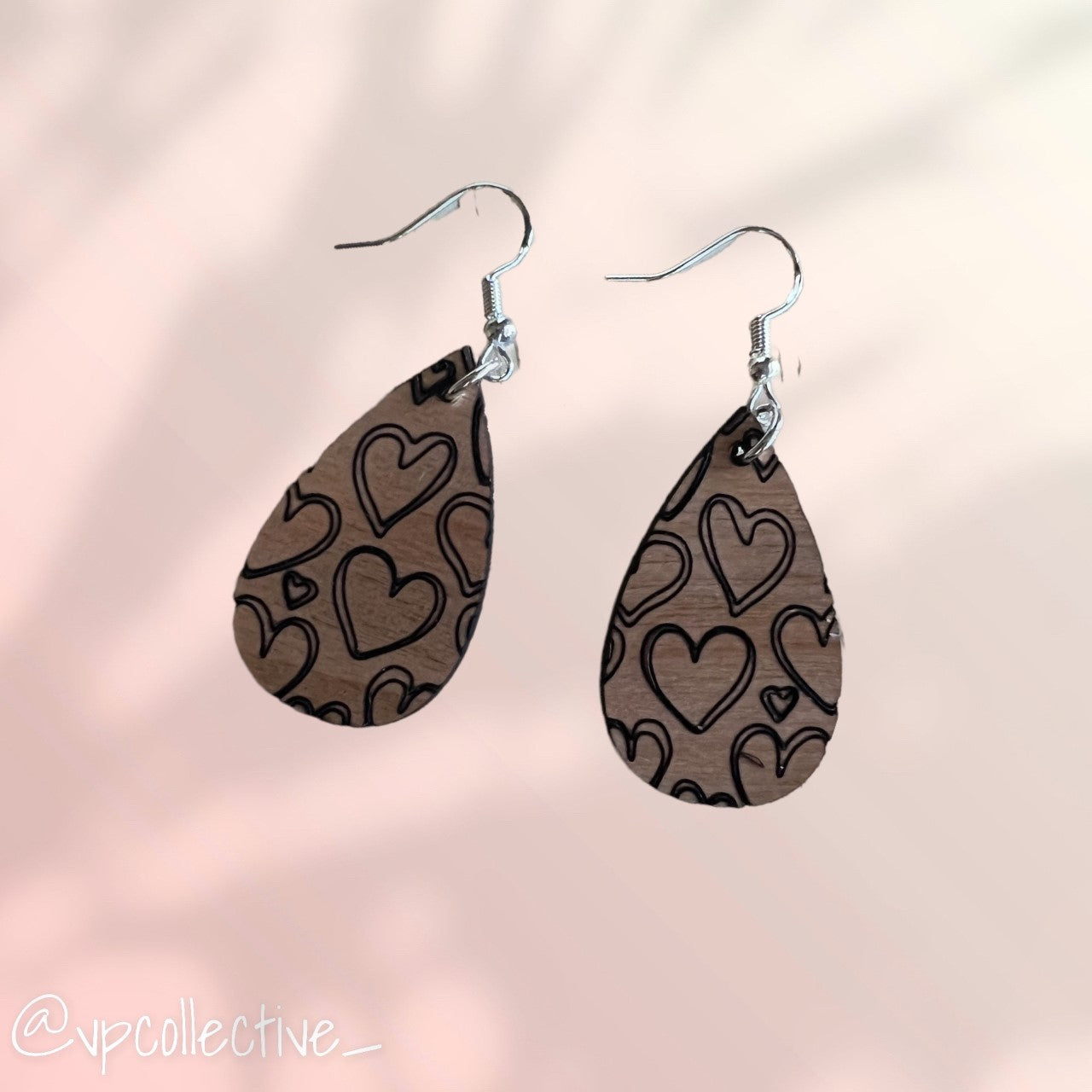 Hand Drawn Hearts Teardrop Earrings - Cherry