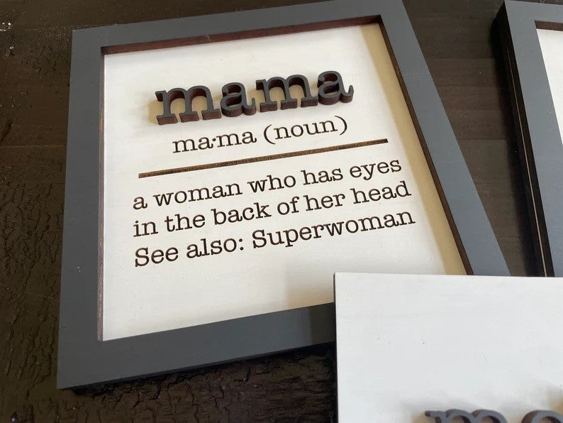 Definitions of a Mom (Mama & Mother Available too!) Sign