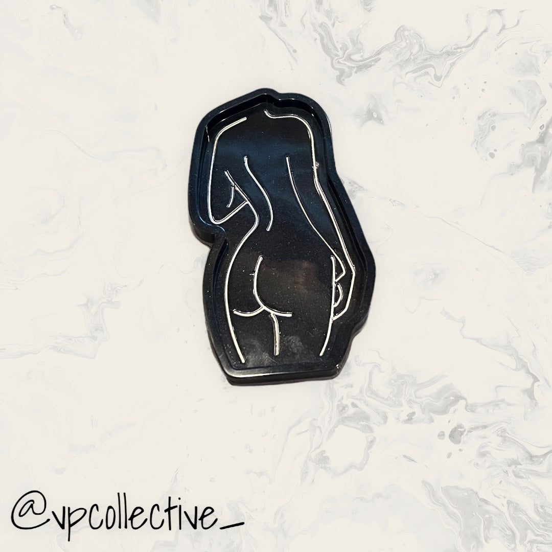 Black with Silver Line Work - Woman’s Back Profile Mini Tray