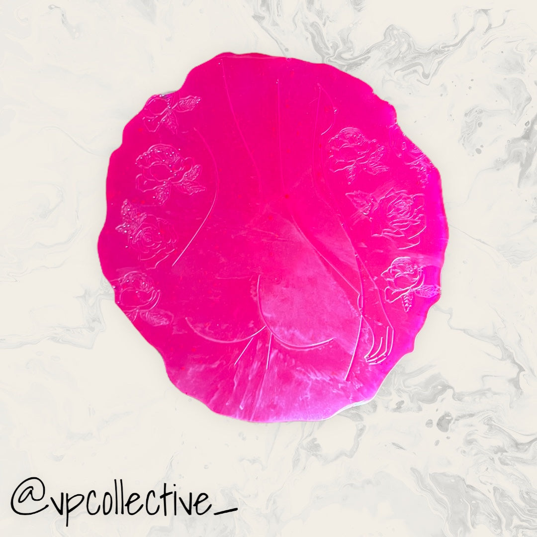 Hot Pink Women’s Back Profile with Roses and an Irregular Border