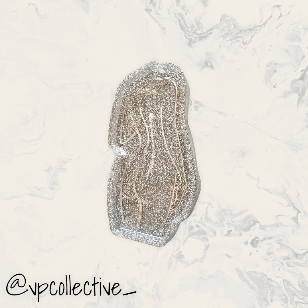 Silver Sparkles with Silver Line Work - Woman’s Back Profile Mini Tray