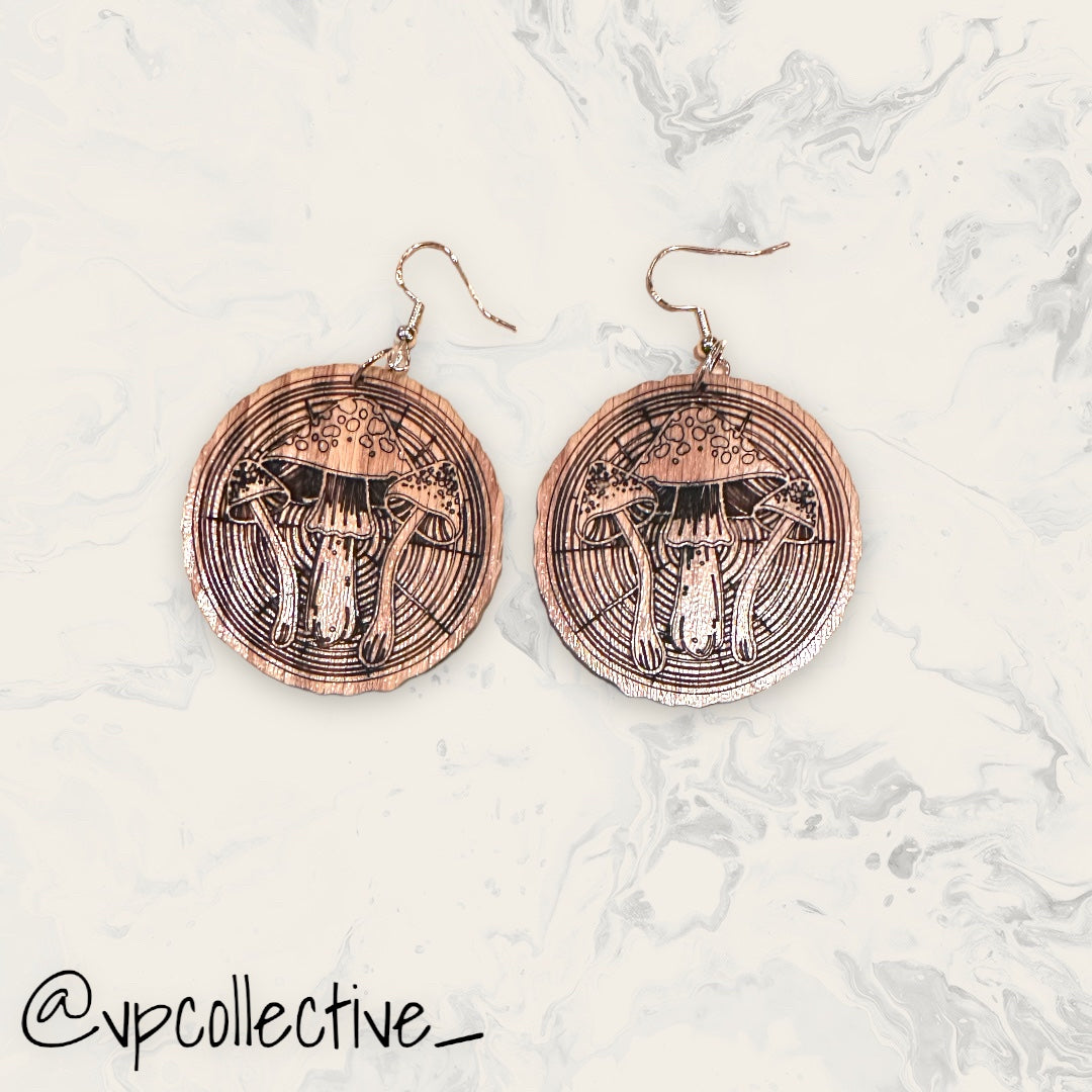 Mushrooms On A Tree Round Earrings
