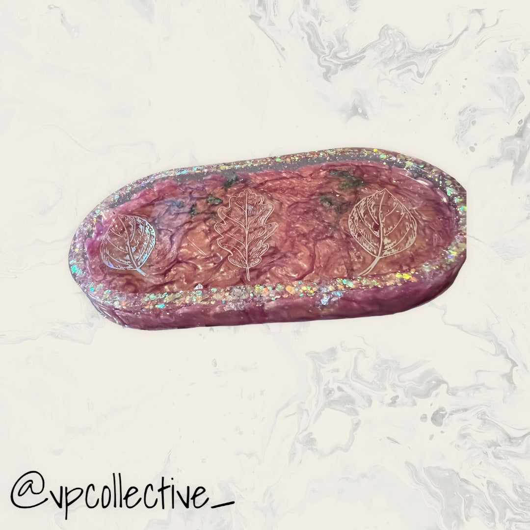 Holographic Leaf Rose Gold Swirl Tray