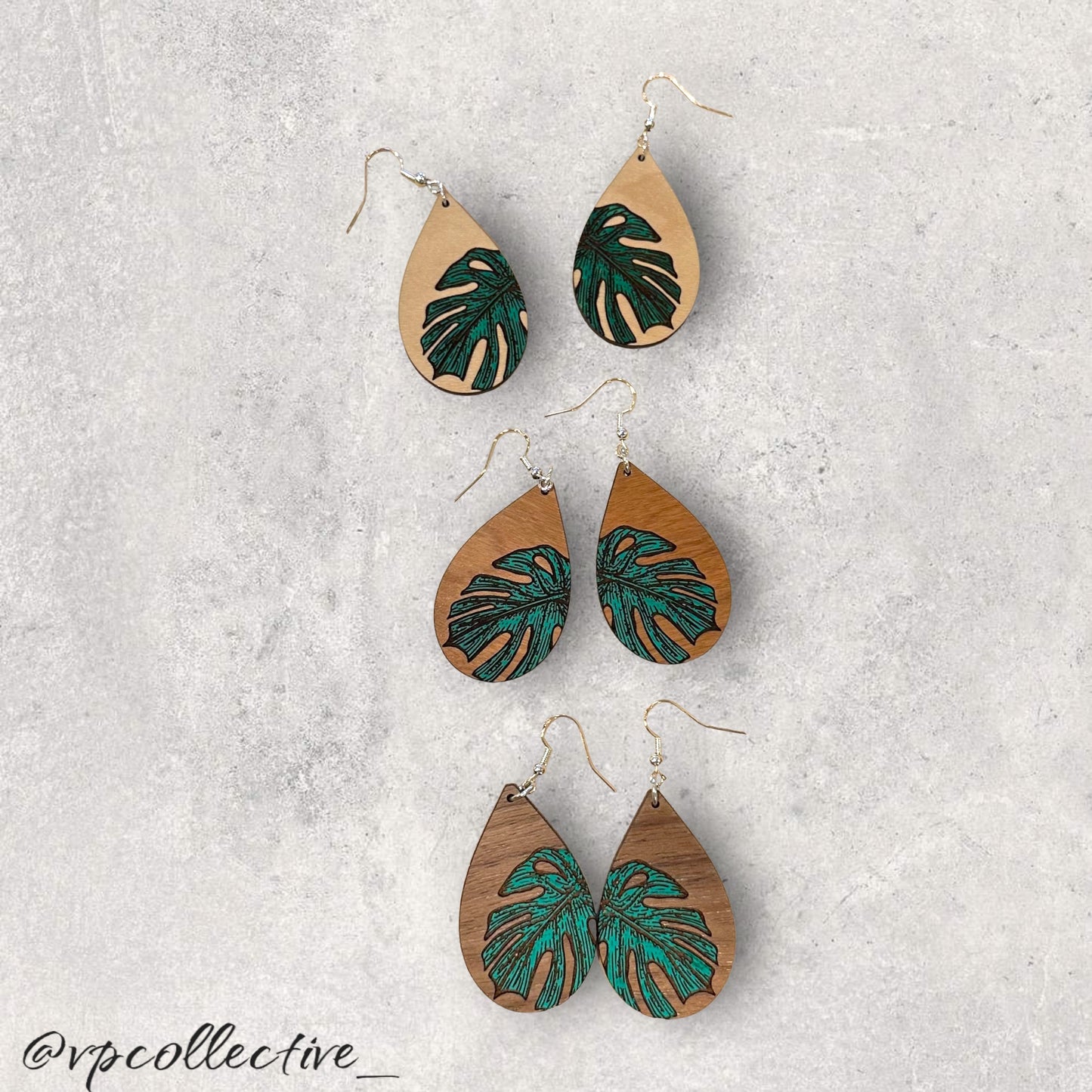 Monstera Leaf Teardrop Earrings