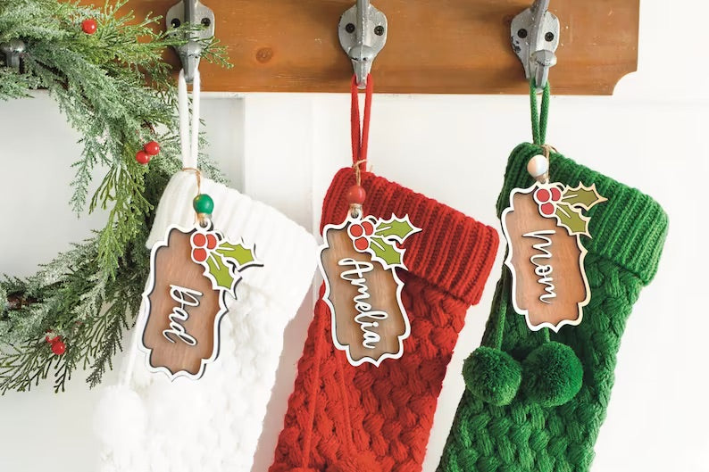 Customizable Holly Christmas Gift Tag