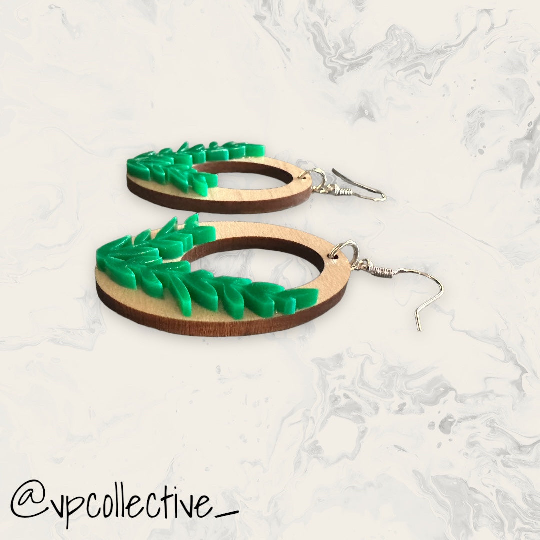 Leafy Branch Hoop Earrings - Green