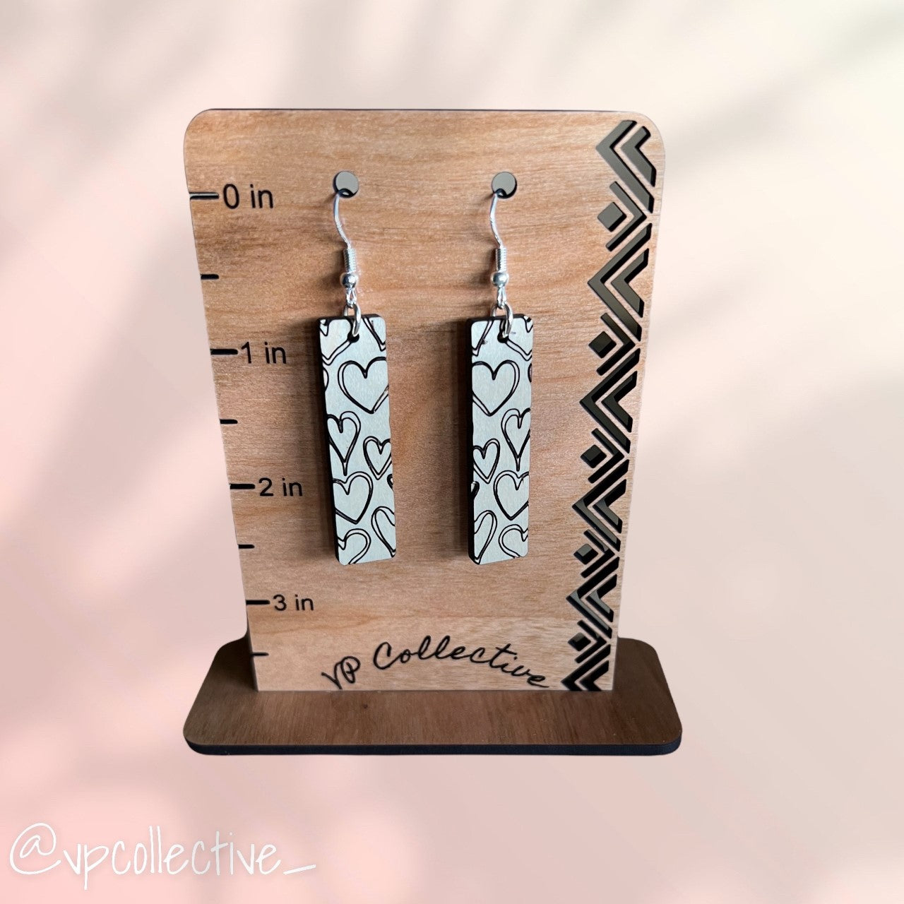 Hand Drawn Hearts Panel Earrings - Maple