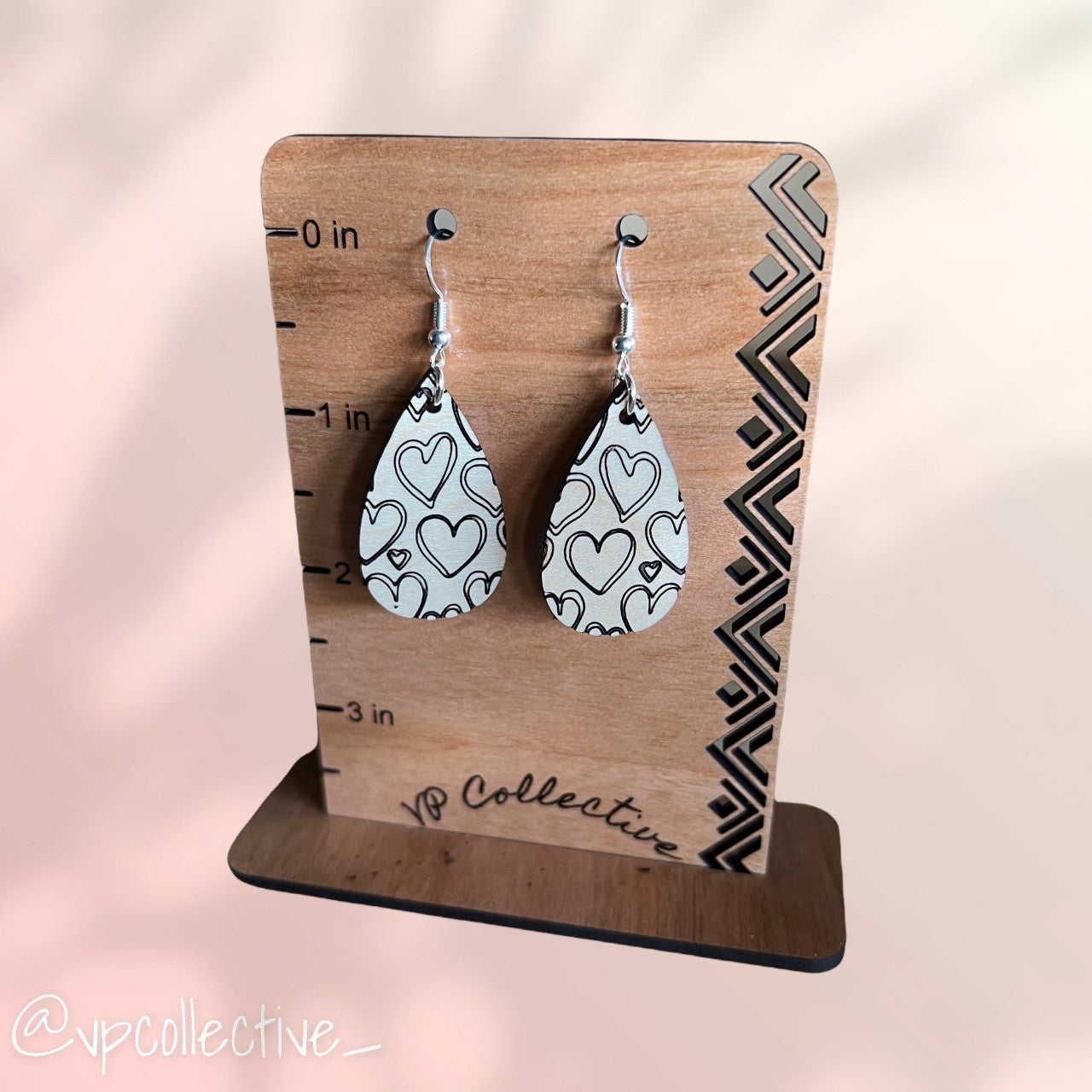 Hand Drawn Hearts Teardrop Earrings - Maple