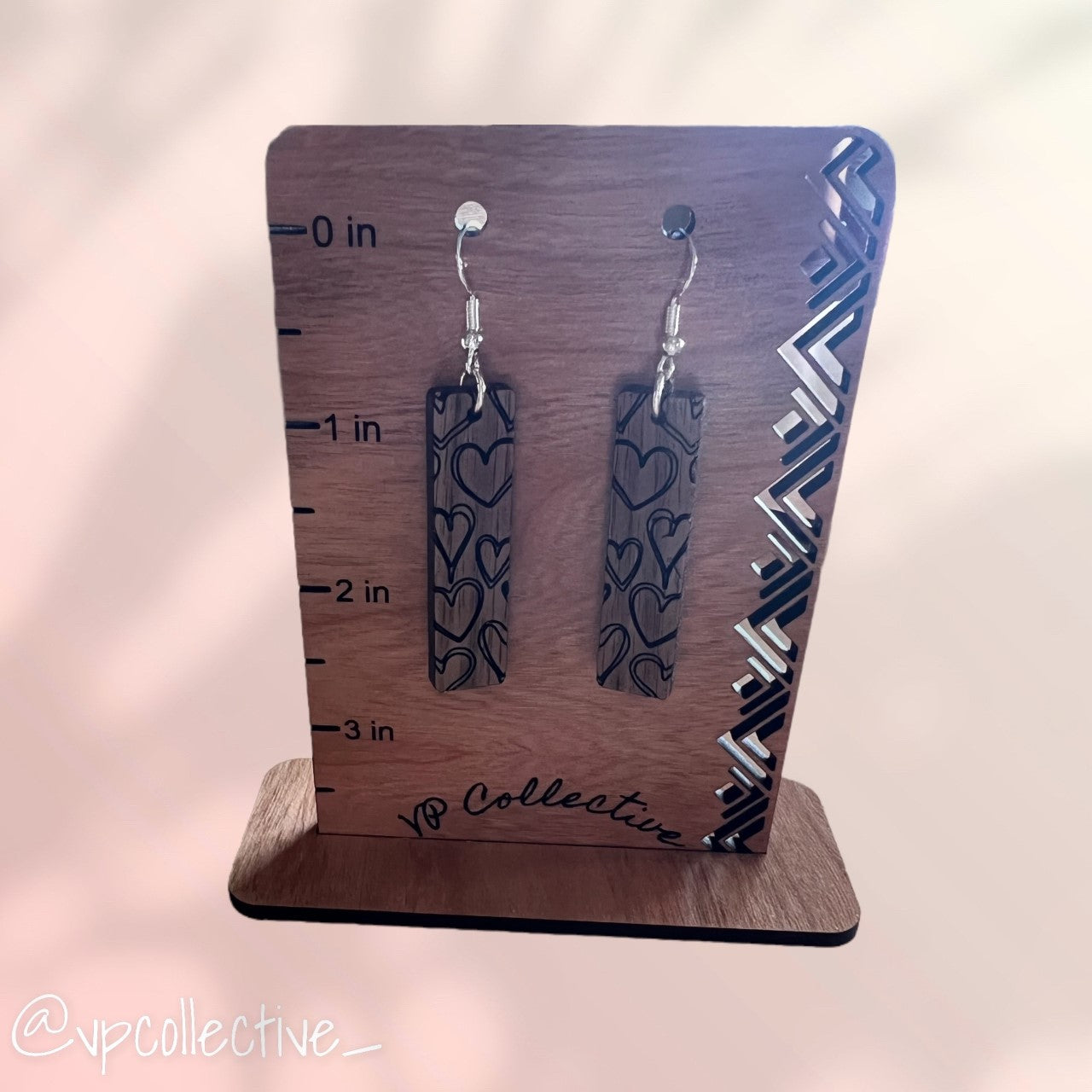 Hand Drawn Hearts Panel Earrings - Walnut
