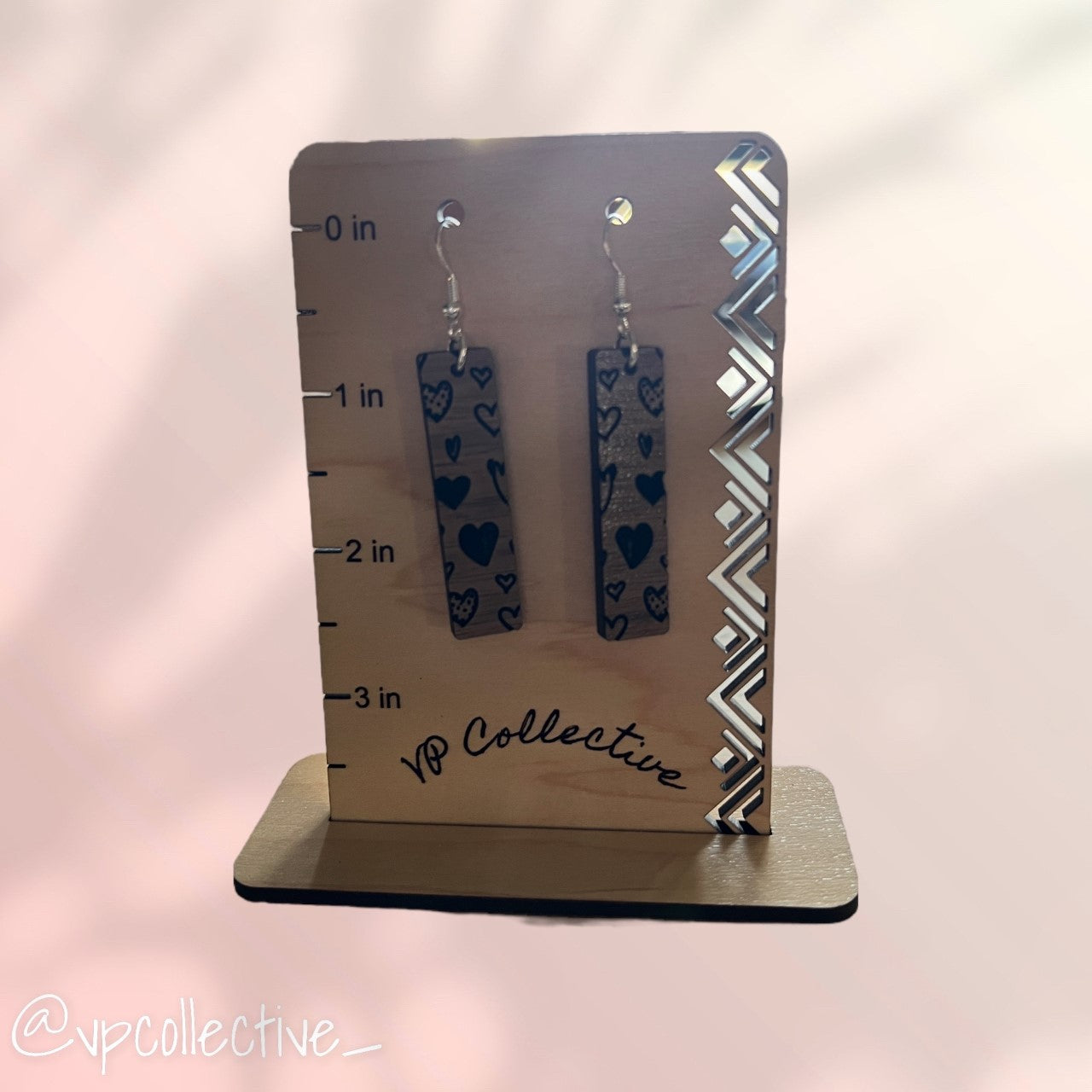 Mixed Heart Design Panel Earrings - Walnut