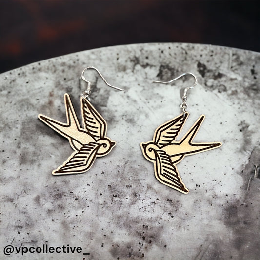 Sparrow Earrings - Traditional Tattoo Style