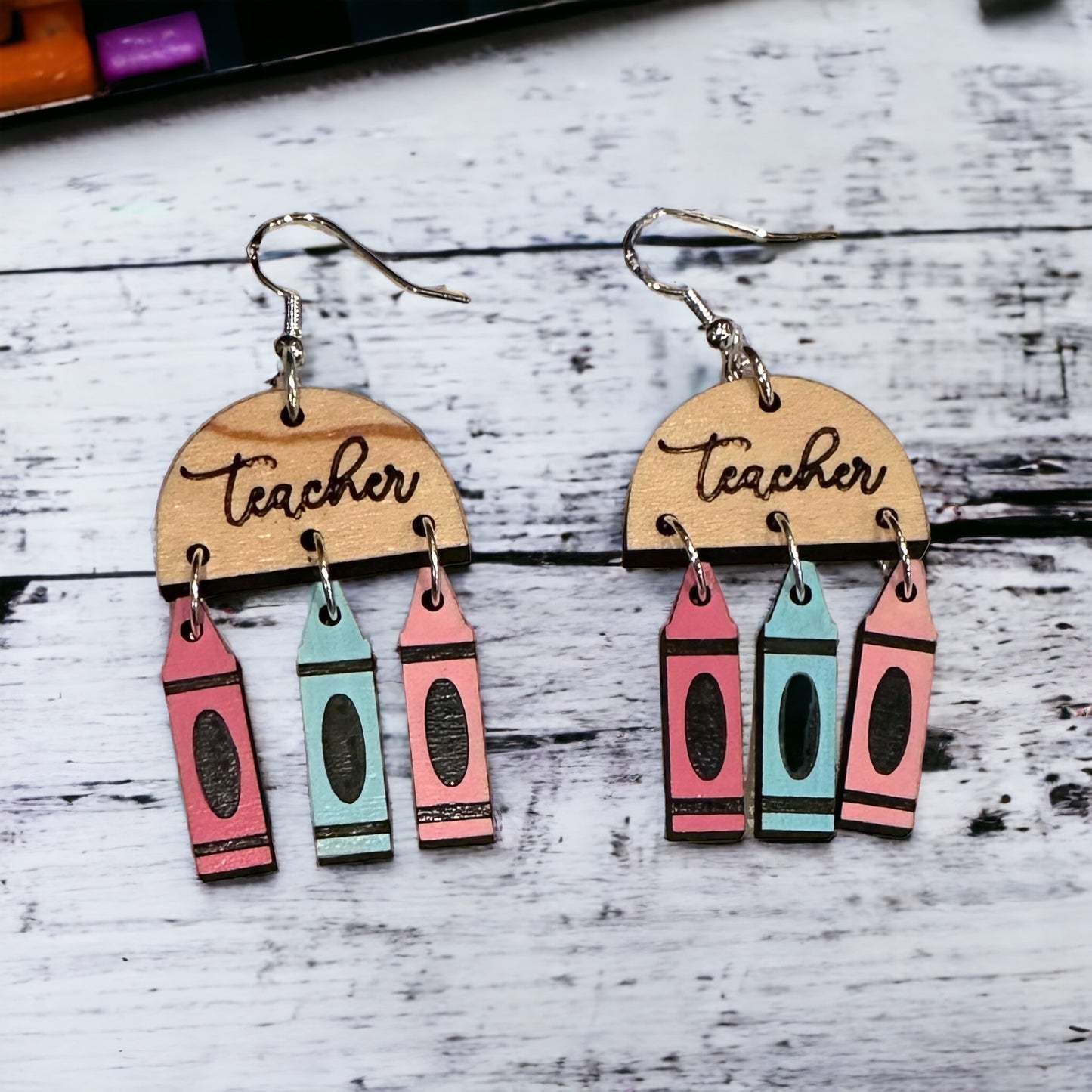 Teacher Earrings with Hanging Crayons