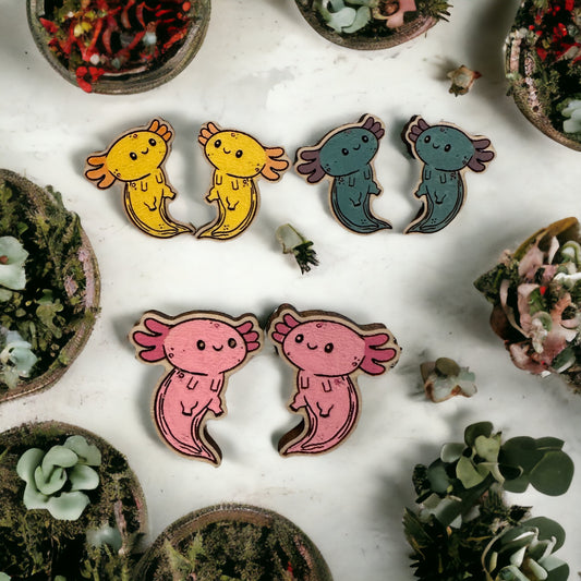 Hanging Axolotl Stud Earrings