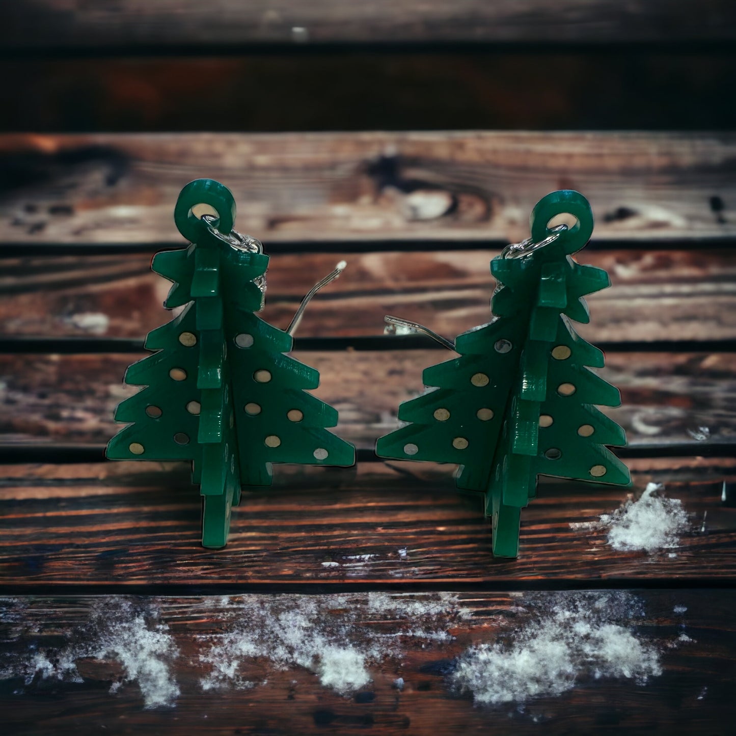 3D Christmas Tree Earrings Green Matte