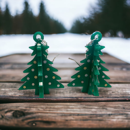 3D Christmas Tree Earrings Green Matte