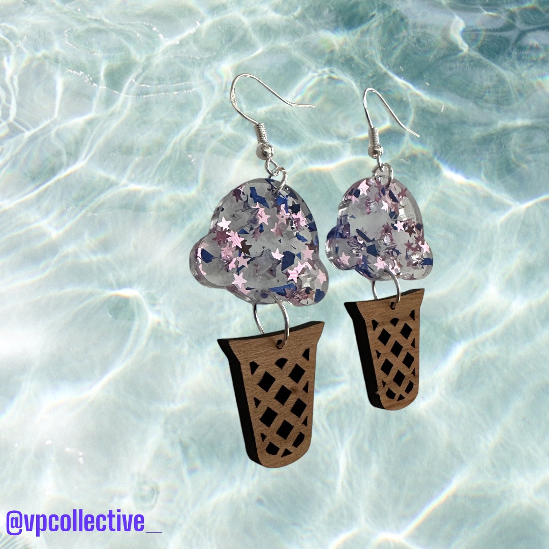 Patriotic Glitter Ice Cream Cone Dangle Earrings