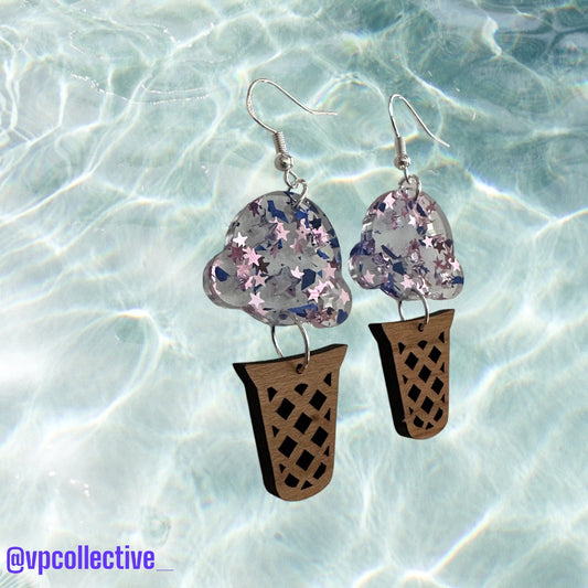 Patriotic Glitter Ice Cream Cone Dangle Earrings