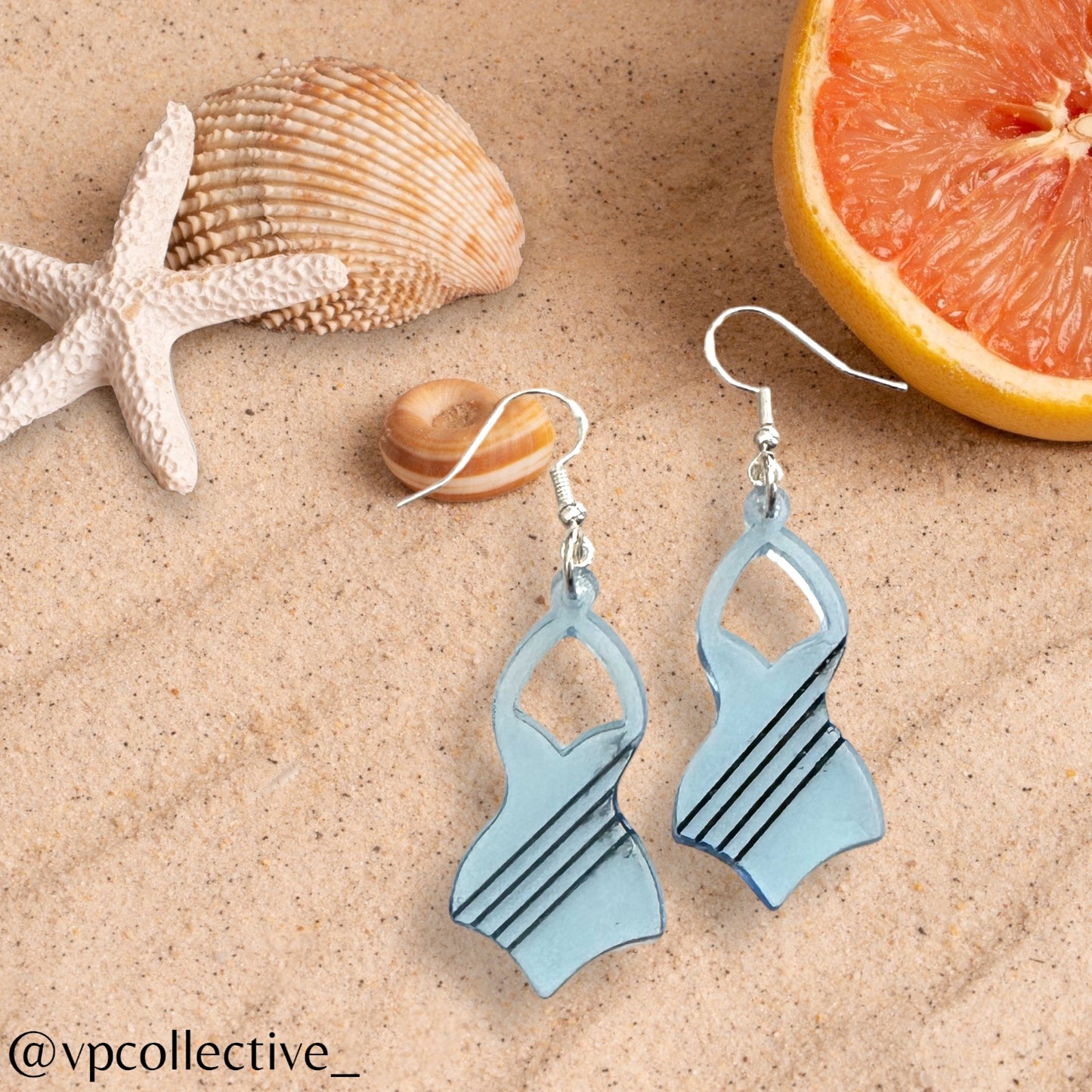 One Piece Swimsuit Dangle Earring - Translucent Blue