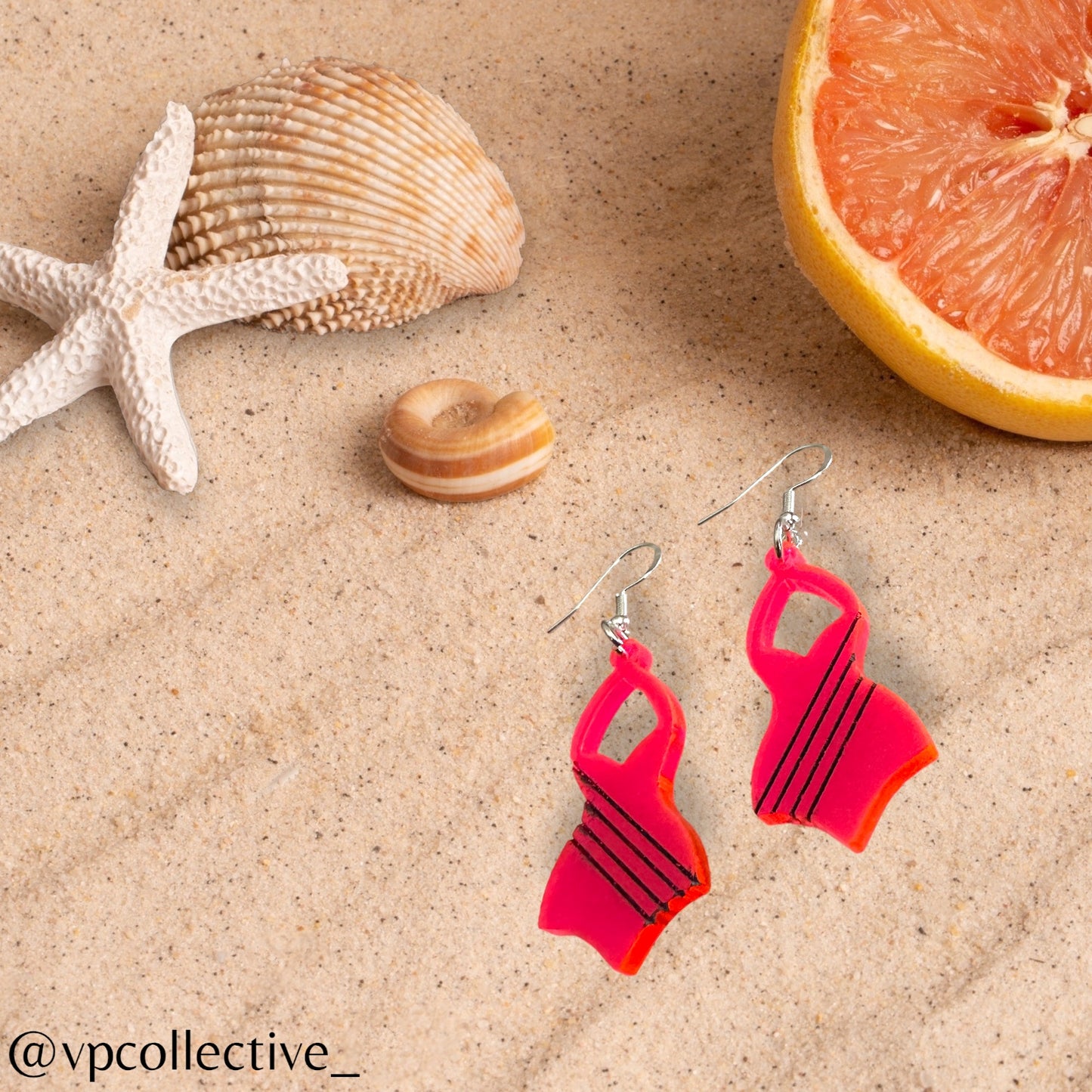 One Piece Swimsuit Dangle Earring - Neon Pink