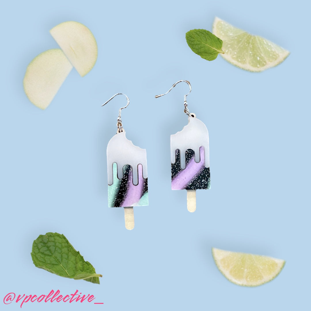 Melting Cosmic Bowling Popsicle Dangle Earrings