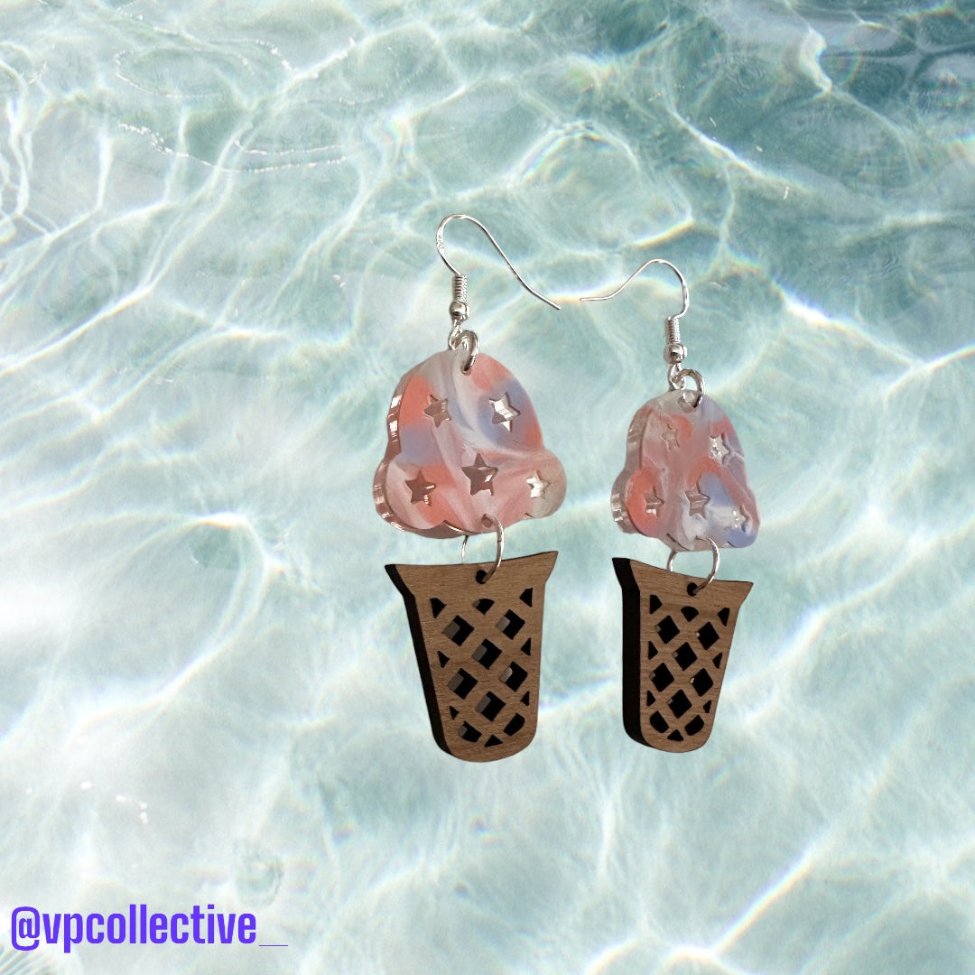 Patriotic Swirls Ice Cream Cone Dangle Earrings