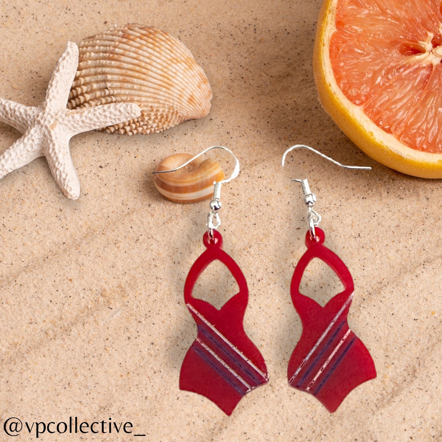 One Piece Swimsuit Dangle Earring - Patriotic Red Stripes