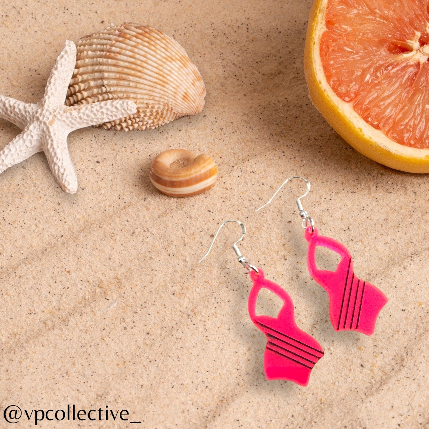 One Piece Swimsuit Dangle Earring - Neon Pink