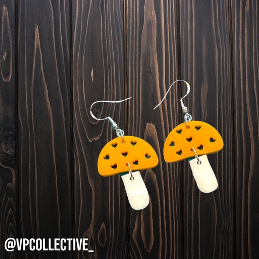 Mushroom Dangle Earrings - Matte Apricot